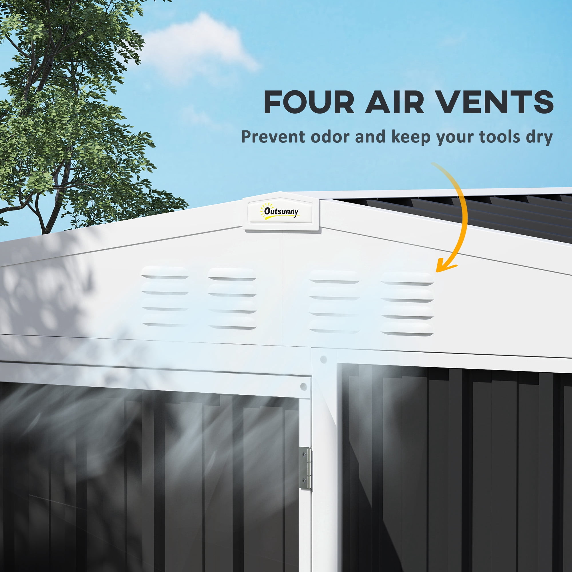 Outsunny 8 x 4ft Garden Storage Shed, Outdoor Metal Tool Shed with 2-Tier Storage Rack, Vents and Lock for Backyard, Patio, Lawn, Dark Gray