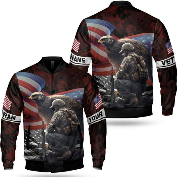 Lotusprinthandmade Personalized Name Veteran Baseball Jacket S-5XL Multicolor, Mens Veteran Jacket