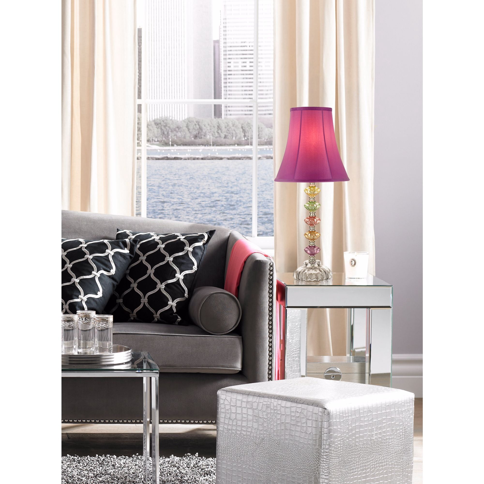 360 Lighting Bohemian Country Cottage Accent Table Lamp 21" High Orchid Stacked Glass Off White Bell Shade for Bedroom Living Room Bedside Nightstand