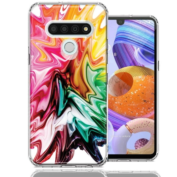 MUNDAZE For LG Stylo 6 Rainbow Flower Abstract Design Double Layer Phone Case Cover