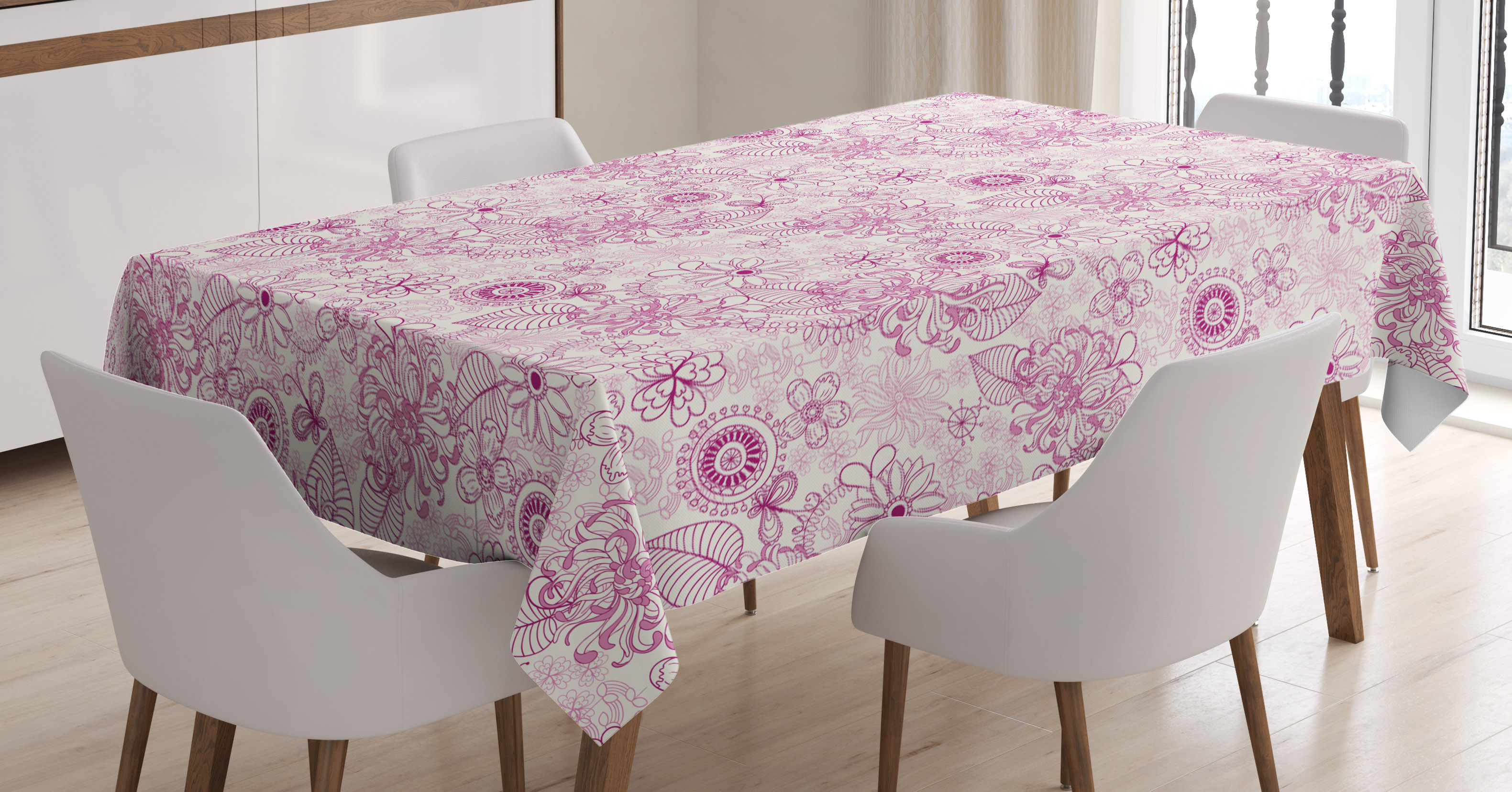 Floral Tablecloth, Shabby Chic Vintage Flower Motifs in Soft Toned
