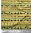 thumbnail image 1 of Soimoi Green Rayon Fabric Stripe & Horse Folk Art Decor Fabric Printed Yard 56 Inch Wide, 1 of 3