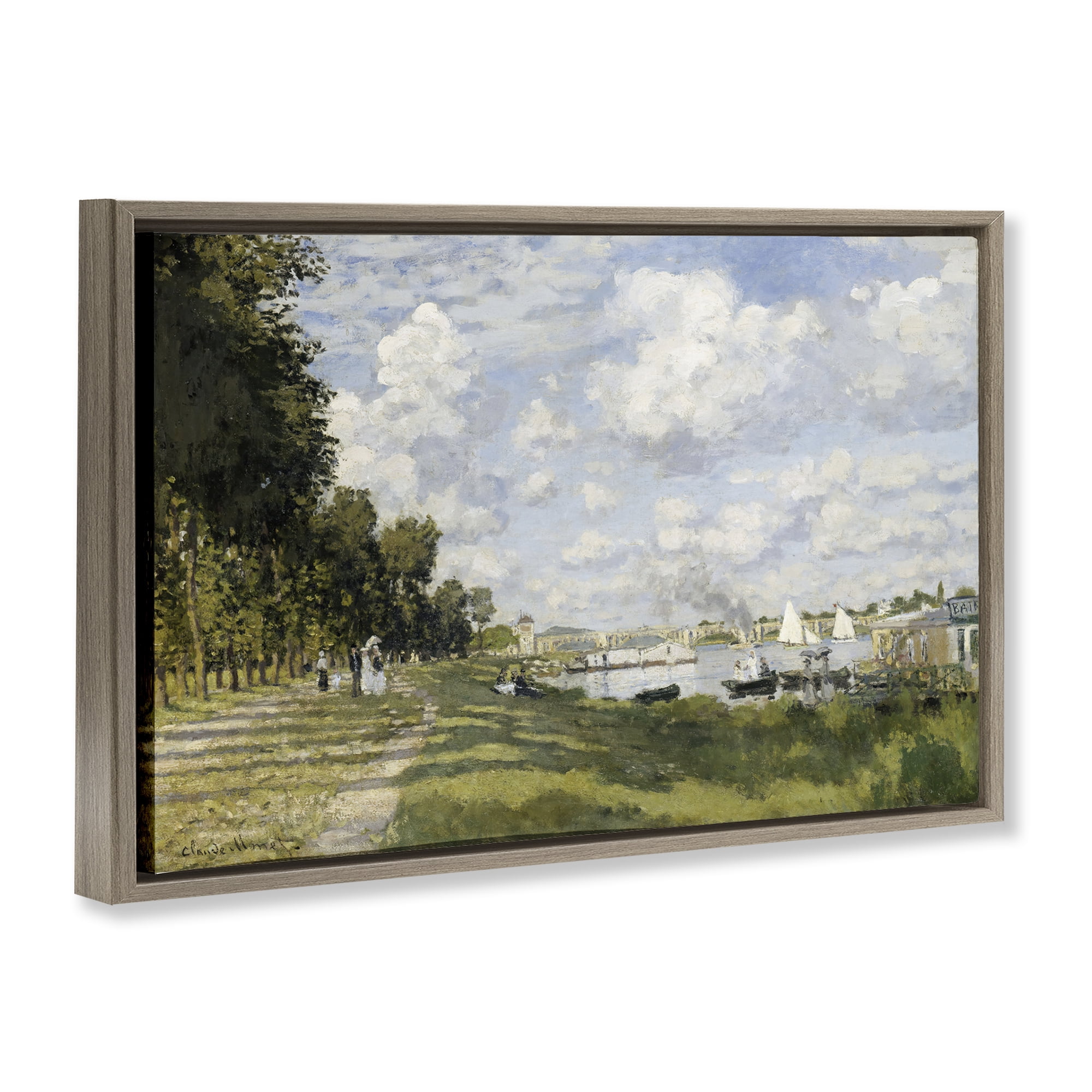 Stupell Industries Classic Monet Bassin d'Argenteuil Landscape & Nature Painting Brown Floater Framed Canvas Art Print Wall Art, 25 x 17