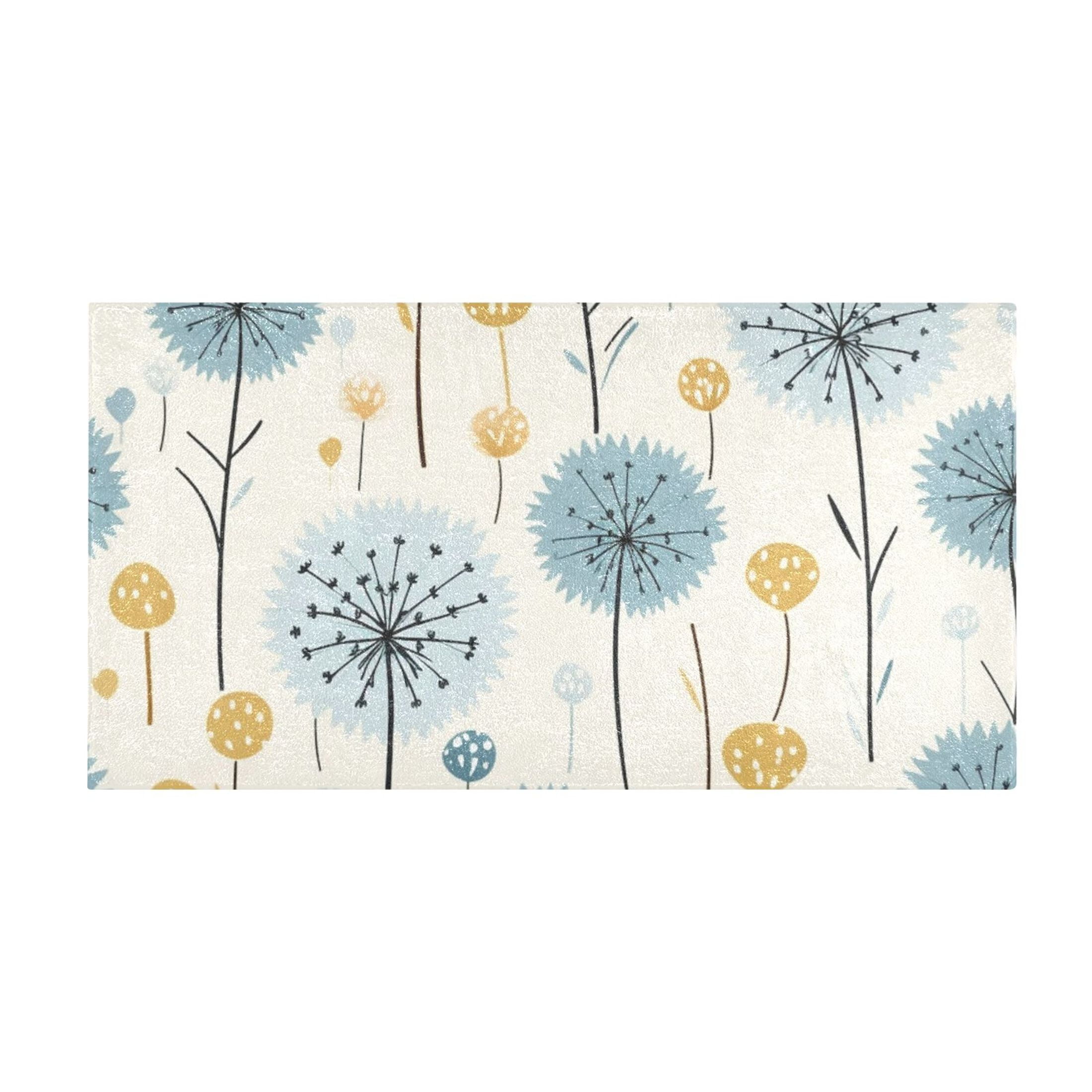 Bath Mat Soft Plush Non-Slip Absorbent Bathroom Rugs 39"x20" Blue and Yellow Dandelion