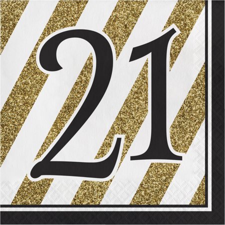 Black and Gold 21st Birthday Napkins  48-Pack