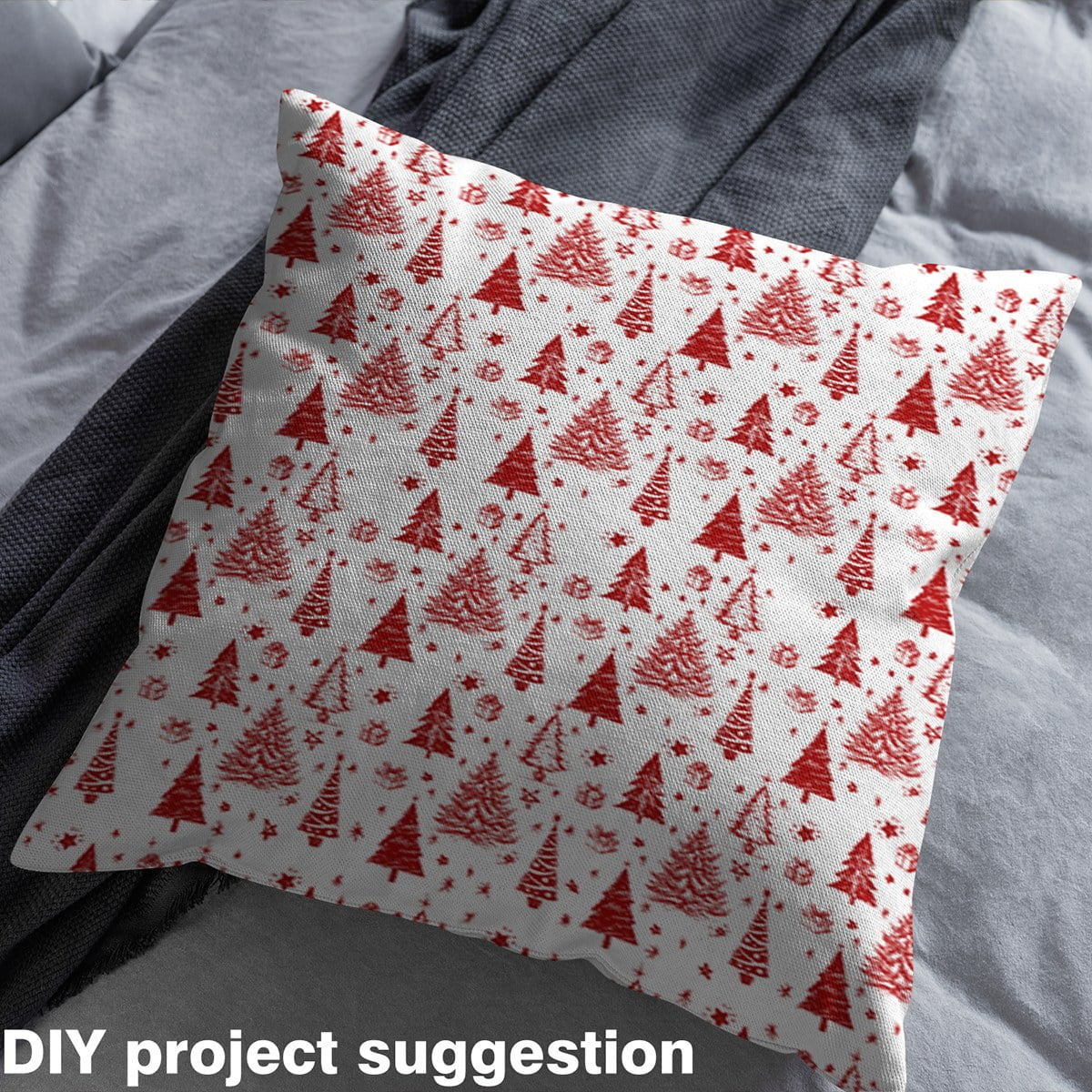 Homewish Merry Christmas Fabric by the Yard 3 Yard,Abstract Xmas Tree Sewing Fabric,Red White Room Decor Fabric by the Yard For Boys Kids,Ultra Soft Home Decor
