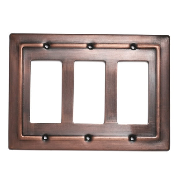 Monarch Abode Antique Copper Architectural Triple Rocker Decorative Wall Plate Switch Plate Outlet Cover, 3 Gang