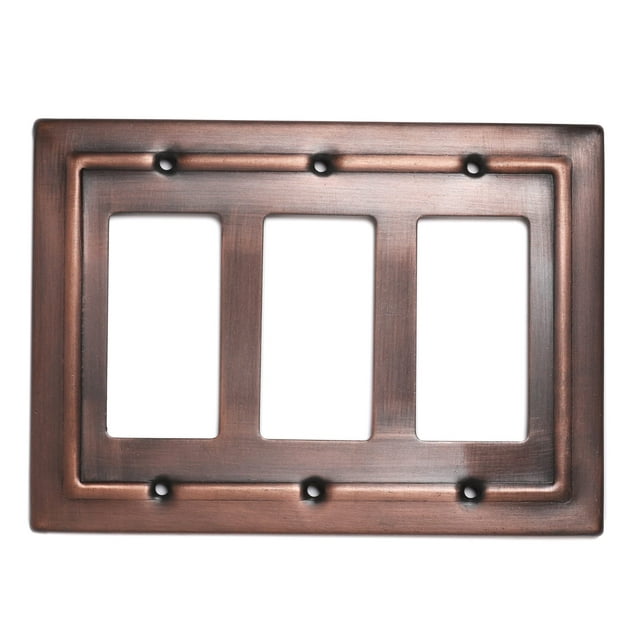 Monarch Abode Antique Copper Architectural Triple Rocker Decorative Wall Plate Switch Plate Outlet Cover, 3 Gang