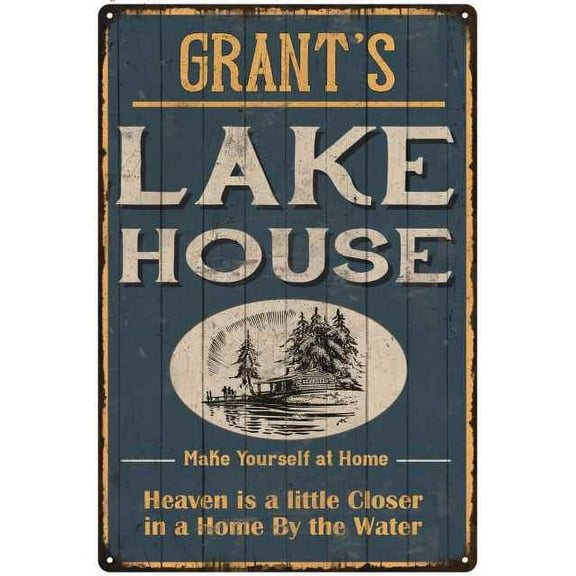 GRANT'S Lake House Blue Cabin Home Decor 8 x 12 High Gloss Metal 208120038192