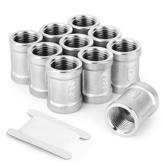 TAISHER 10PCS 304 Stainless Steel Cast Pipe Fitting, Coupling, 3/8" x 3/8" NPT Female Threaded
