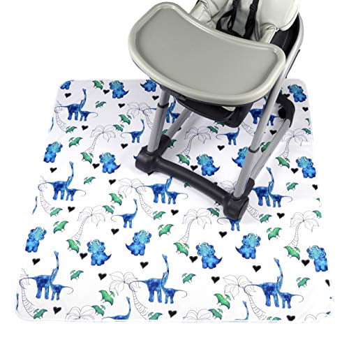 JumpOff Jo's Splat Mat “ Waterproof and Washable, For Under Highchair, Booster Seat, Tabletop, On Carpet - Protection from Spills, Messes, Crafts, Indoor-Outdoor  51 x 51 inches Dinosaur