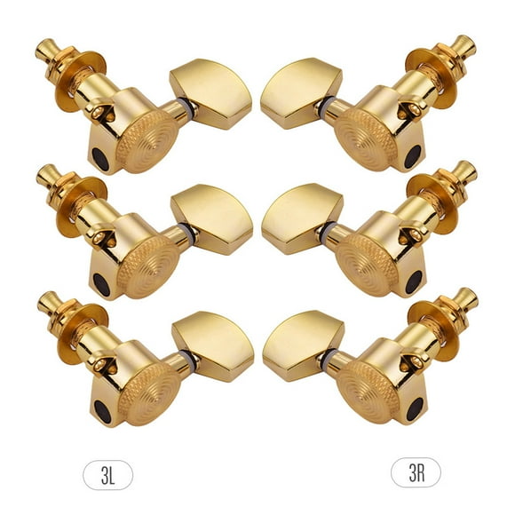 Pack of 6 Guitar String Tuning Pegs Locking Tuners Machine Heads Knobs 3L3R for Acoustic Electric Guitars Replacement Accessories with Mounting Screws and Ferrules Gold