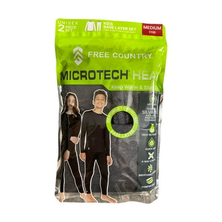 Free Country Youth Unisex 2 Piece Base Layer Long Sleeve and Pant Set (Heather Charcoal S (5/6))
