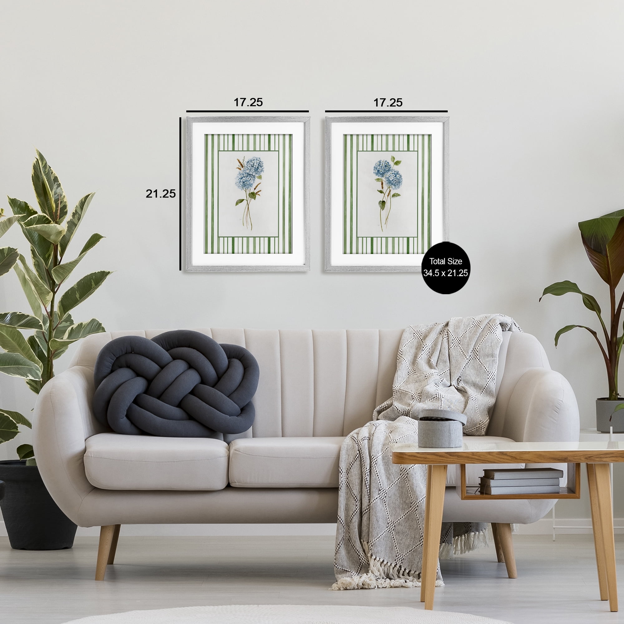 Stupell Industries Wheat & Hydrangea Sprigs 2 Piece Gray Framed Print Under Glass Set, design by Nan