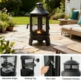 thumbnail image 4 of ALAULM Metal Chiminea Fire Pit with Grill, 2 in 1 Firepit with Adjustable Grill Tray & Mesh Spark Screen Door, 3-Door Multi-Access Fireplace for Patio, Garden & Backyard, 4 of 7