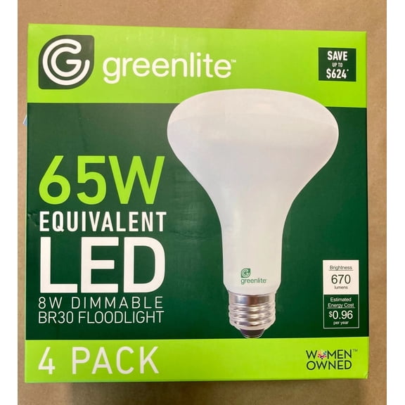 NEW Greenlite - 4 Light Bulbs 8w LED 65w Dimmable 3000k 670 Lumens