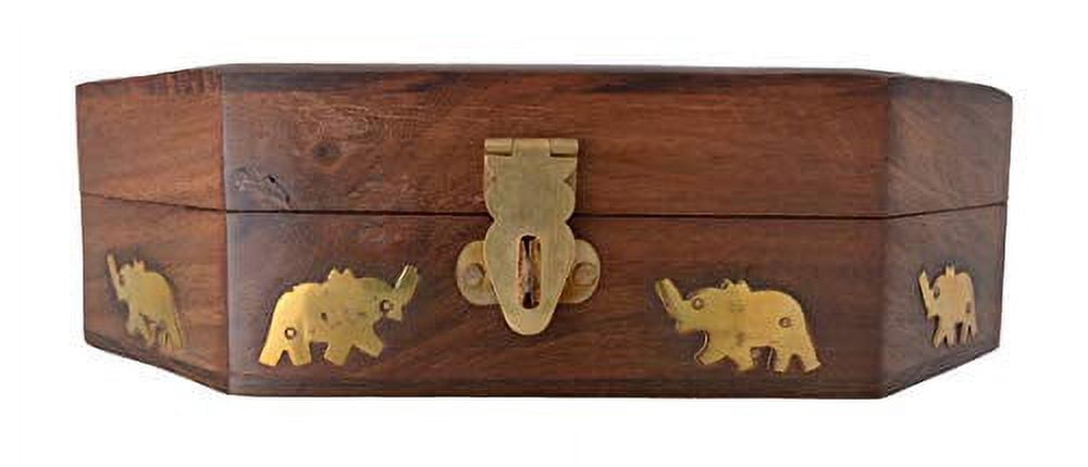 OM SHRI OM Decorative Wooden Elephant Jewelry Box – Handmade Floral Organizer