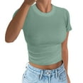thumbnail image 2 of Women Blouses Short Sleeve Athletic Tee Women Ladies Long Sleeve Fall Tops V Neck T Shirts Womens Satin Button down Shirt Long Sleep Short Womens Shirts Barber for Large Tops Light Green XL, 2 of 4
