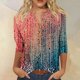 thumbnail image 1 of ICHUANYI Clearance Women's Casual 3/4 Sleeve Printed Round Neck Buttoned Basic Tunic Tops T-shirts Blouses(Hot Pink, S) ICHUANYI WER2023081404724, 1 of 5