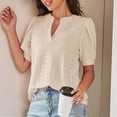 thumbnail image 4 of LIaqionyy Womens Blouses V Neck Summer Business Casual Short Sleeve Shirts Hollow out Tops Ladies Trendy Outfits, 4 of 7