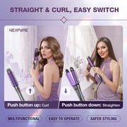 NEXPURE Curling Iron, Ionic Hair Curler Brush and Straightener 2 in 1 for All Hair Types, 30s Fast Heat, Purple