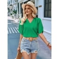 thumbnail image 4 of Womens Blouses Chiffon Hollow Out Short Sleeve V Neck Business Casual Tops Summer Cute Shirt Green S, 4 of 8