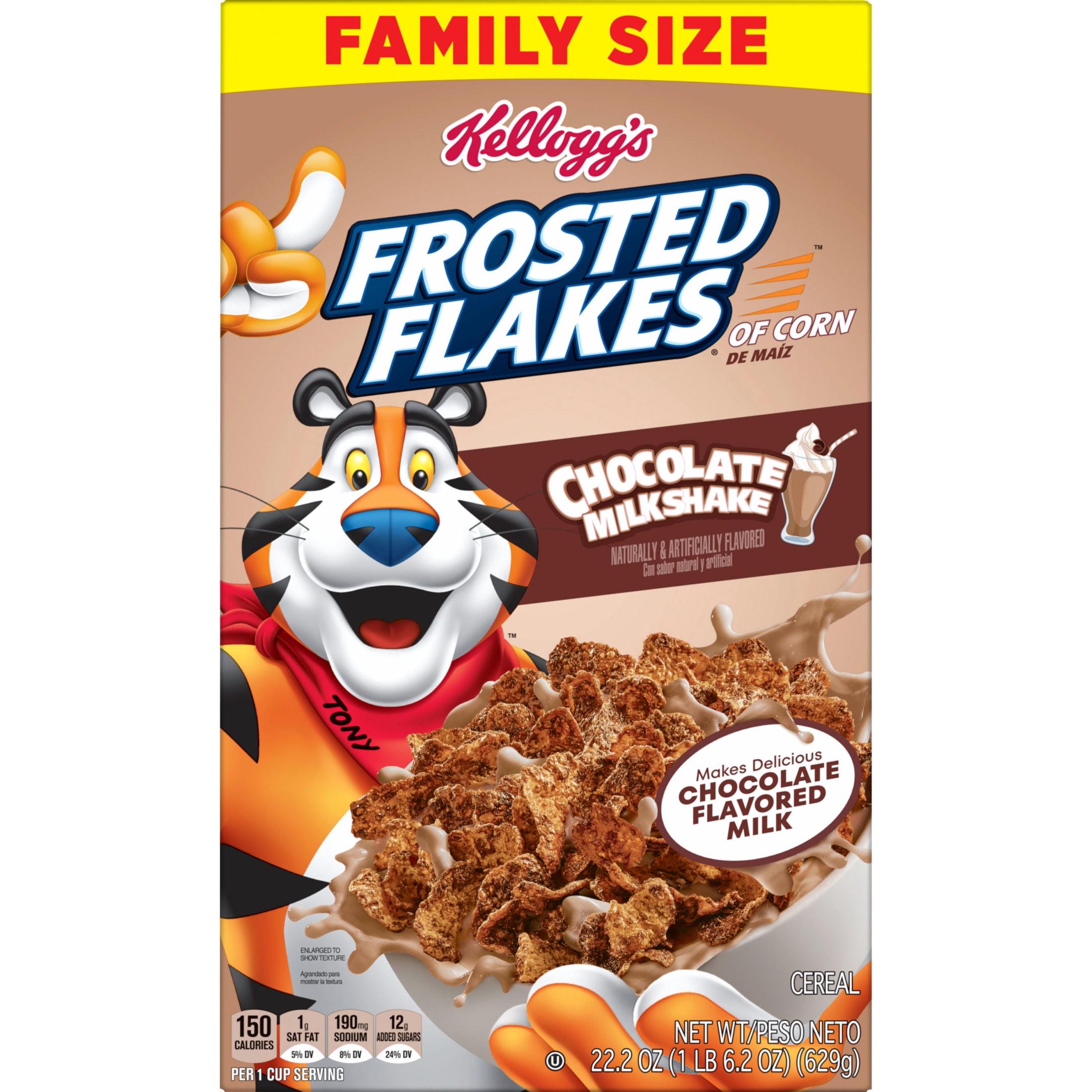 (3 pack) Kellogg's Frosted Flakes Chocolate Milkshake Breakfast Cereal, Kids Cereal, Family Size, 22.2 oz