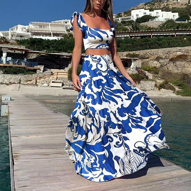 WILLBEST Robe d'Invité de Mariage Ligne A Robe d'Été Décontractée et Nombril Haut de Fête Ensemble de Mode Décontracté pour Femmes