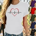thumbnail image 4 of WREESH Casual Women's Heartbeat T-Shirts Cute Short Sleeve Graphic Crew Neck Blouses Black, 4 of 5