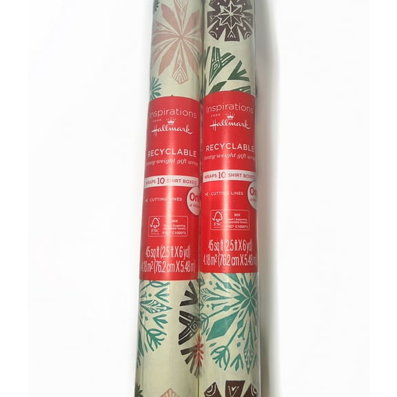 Inspirations from Hallmark Holiday Wrapping Paper Roll (Snowflakes on Cream), 2 each