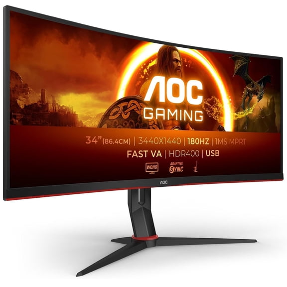 Restored AOC 34" CU34G2XP/BK Gaming Monitor -WLED Curved Monitor - 180Hz Refresh Rate, 5ms Response Time,Black (Refurbished)