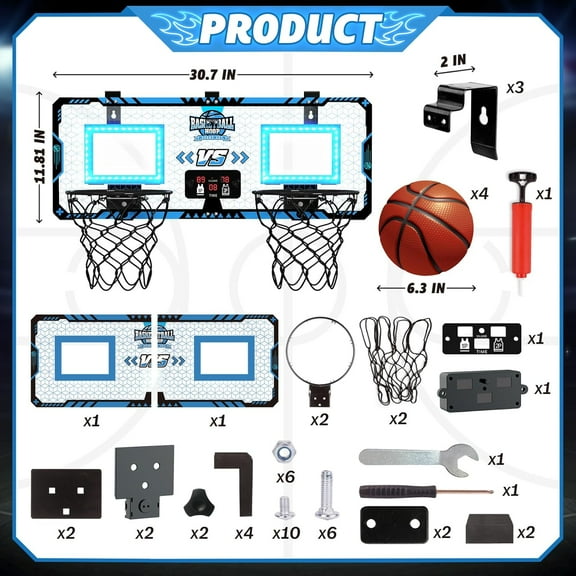 Electronic Basketball Hoop for 2 Players,  Basketball Set with Scoreboard, 4 Balls, Ideal for Kids & Adults Indoor/Outdoor