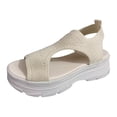 thumbnail image 5 of Womens Platform Sandals Cutout Knitted Mesh Slip on Walking Shoes Summer Comfy Breathable Beach Dress Shoes Beige Size 6.5, 5 of 5