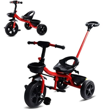 EOTVIA Tricycle for Kids, Toddler Tricycle with Push Handle, Toddler Bike for 1-4 Years Old Girls Boys, Kids Trike Beginner Tricycle with Adjustable Pedal and Seat, Baby Bike with Storage Baskets