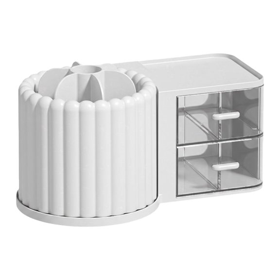 360° Rotating Countertop Makeup Organizer, Vanity Cosmetic & Perfume Storage with Makeup Brush Holder and 2 Transparent Drawers