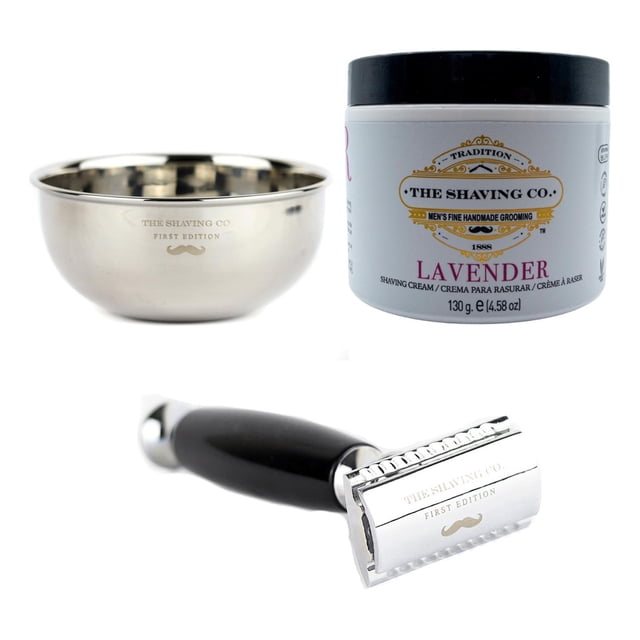 The Shaving Co Kit Crema Afeitar Lavanda Razor Negro Y Bowl amarillo 1