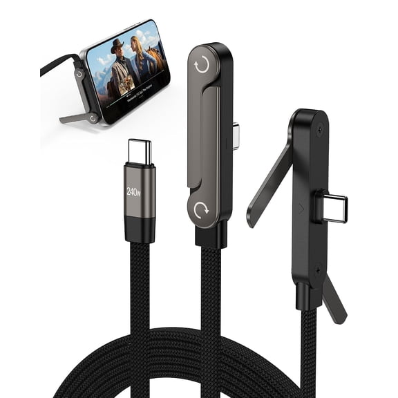 USB C Cable with Hidden Foldable Phone Stand, 240W Fast Charging Cable, 5FT Supports Up to 240W PD 3.1 Fast Charging with Compatible USB-C Chargers for iPhone Dou/18/17Series, Galaxy S26/S25/S24 Seri