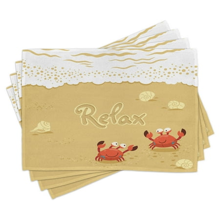 

Crabs Placemats Set of 4 Funny Summer Card with Cute Crabs on the Beach Holiday Vacation Theme Print Washable Fabric Place Mats for Dining Room Kitchen Table Decor Sand Brown and White by Ambesonne