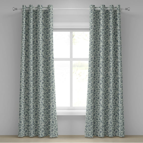 Ambesonne Garden Art Grommet Curtain, Botanical Abstract, 50" x 96", Beige Slate Blue