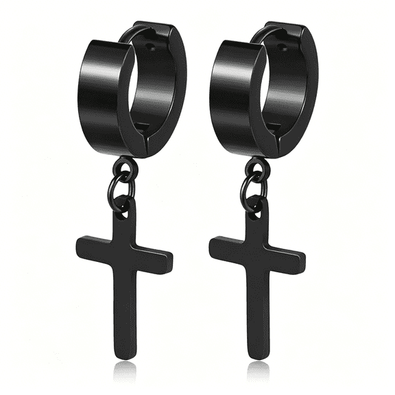 DESIGNICE Stainless Steel Cross Earrings Set for Men Women Dangle Hinged Men Women Earrings Silver Gold Black