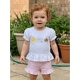 thumbnail image 5 of BemeyourBBs Toddler Baby Girls Summer Clothes Infant Baby Girl Summer Beach 2 Piece Outfits Cute Sun Castle Embroidery Short Sleeve T Shirt Tops and Ruffled Plaid Shorts Set, 5 of 9