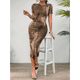 thumbnail image 5 of Vestido Ajustado con Cuello Redondo y Mangas para Mujer Caqui XL, 5 of 7