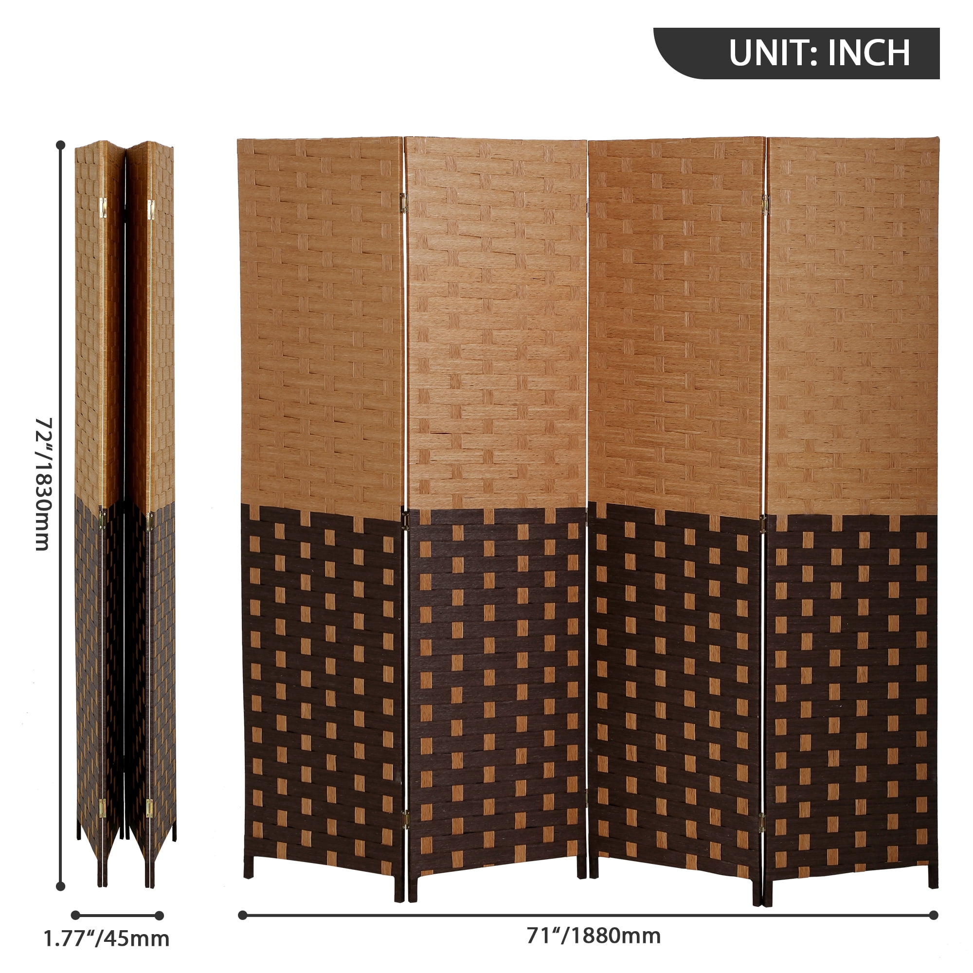 CL.HPAHKL 4 Panels Room Divider and Folding Privacy Screen, 6 ft Tall Wood Mesh Hand-Woven Design Wall Divider, Partition Room Dividers for Home Office Restaurant Bedroom
