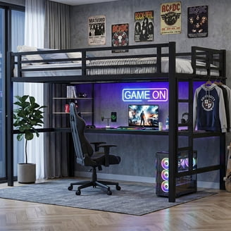 Ktaxon Twin Loft Bed with Desk, Metal Bunk Bed Frame with Shelf