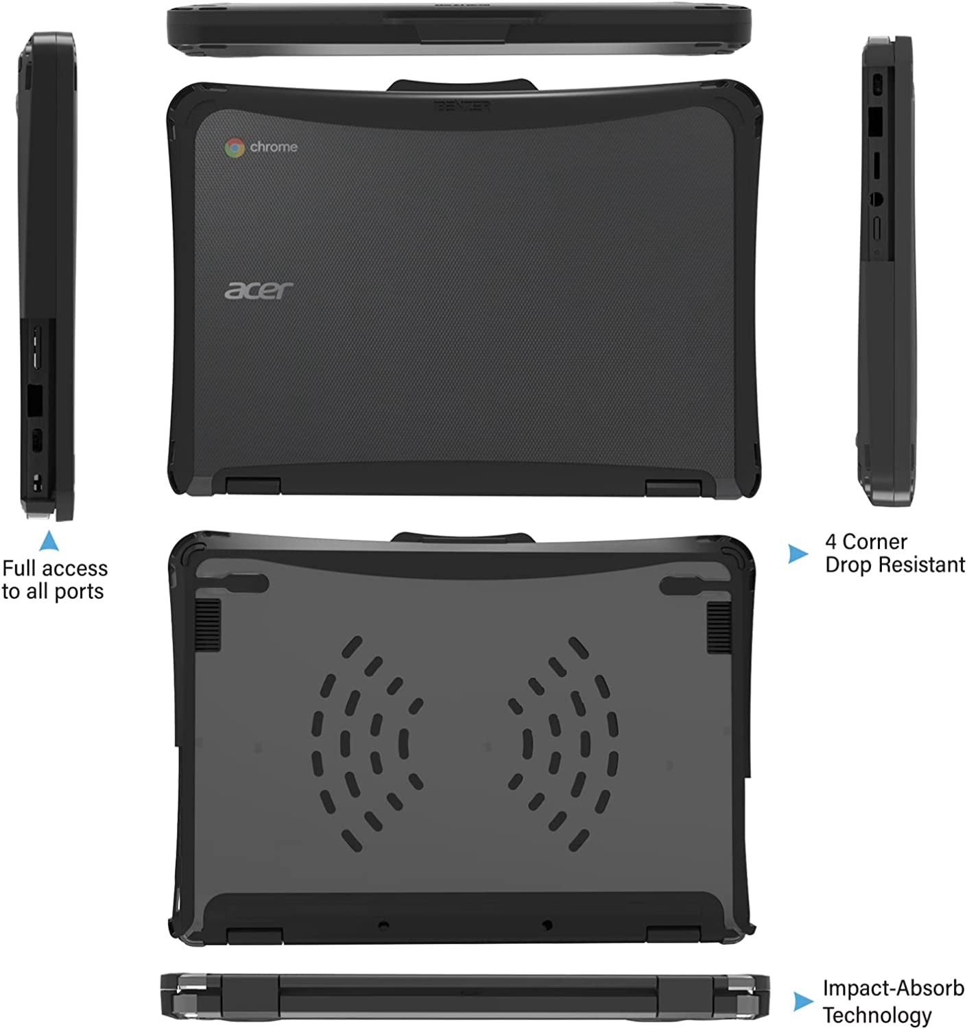 iBenzer Hexpact Case for Acer R753T/R753TN 11 inch Chromebook Spin 511, Heavy Duty Case for Acer R753T/R753TN Chromebook Spin 511 11", Protective Case for K-12 Students, Black, W-HPE-ACER R753