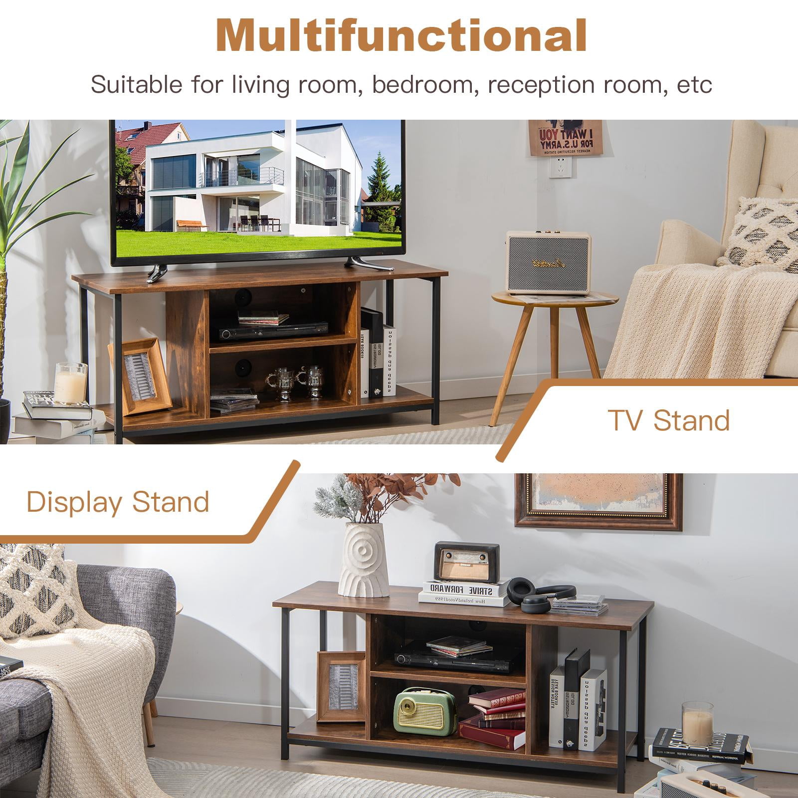 Giantex Mid-Century TV Stand for TVs up to 50 Inches, Retro Entertainment Center w/Adjustable Shelf & 2 Cable Management Holes, Wooden Storage Cabinet