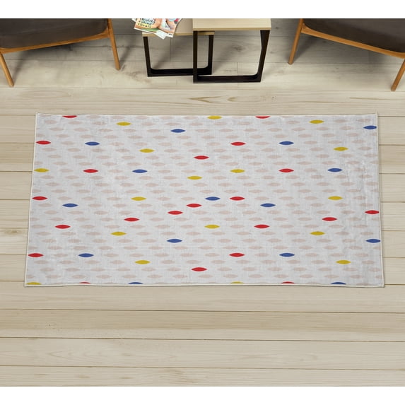 Modern Decorative Rug, Modern Geometric Shapes Polka Dot Tear Drop Forms Pattern Graphic Art Print, Quality Carpet for Bedroom Dorm and Living Room, 6 Sizes, Red Rose, by Ambesonne