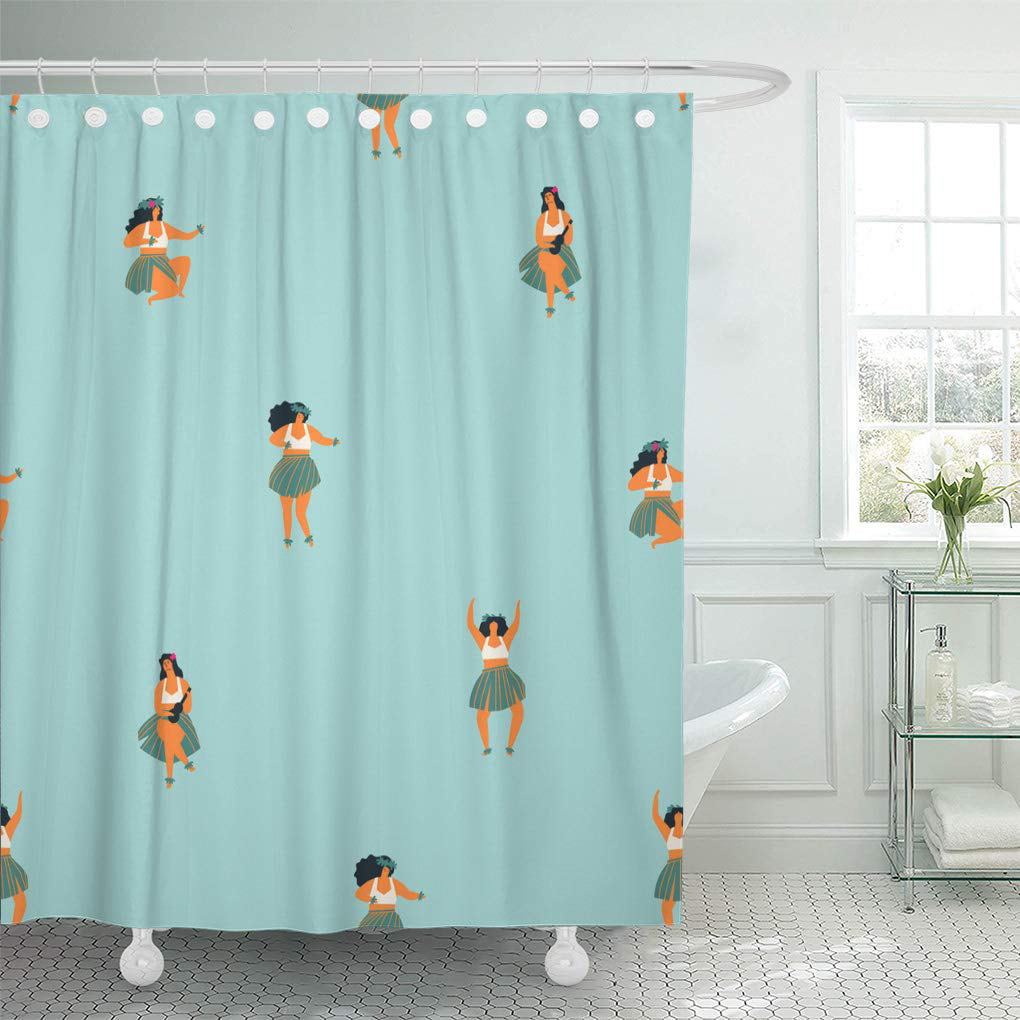 Hawaiian Beautiful Hula Girl Waterproof Fabric Shower Curtain Bathroom w/ Hooks 