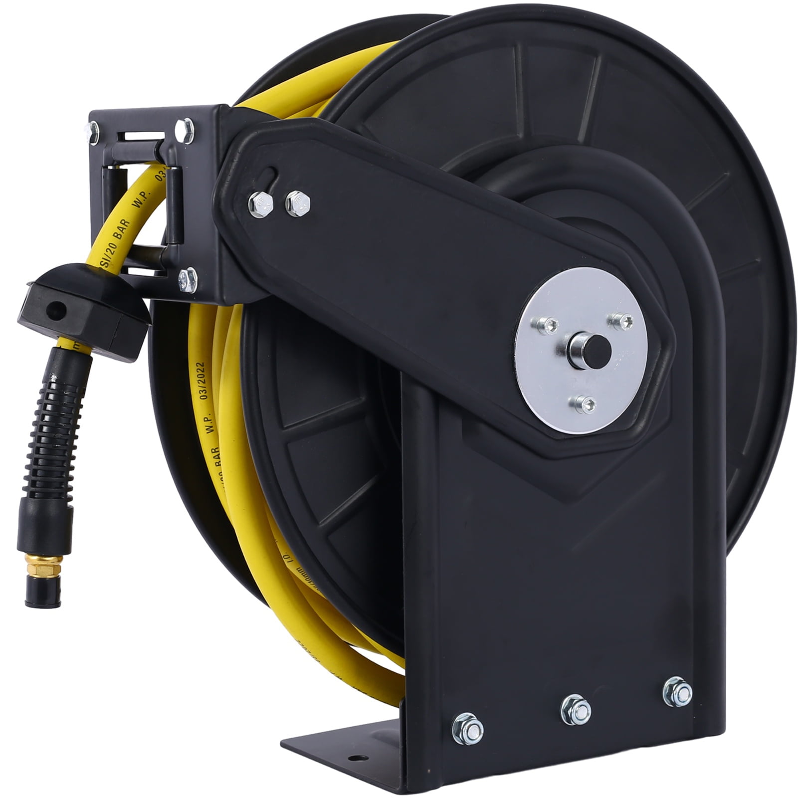 Air Reel Retractable 3/8" x 50' Premium Commercial Hose - Heavy Duty Steel Frame, 300 PSI Capacity, Wall/Ceiling/Floor Mount