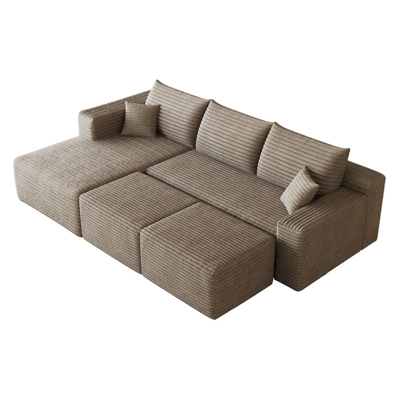94'' Cloud Sectional Sofa with 2 Ottomans, Modular Upholstered Sofa Couch with Deep Seat, Plush Corduroy Fabric U Shaped Sofa for Living Room, Left Facing Chaise